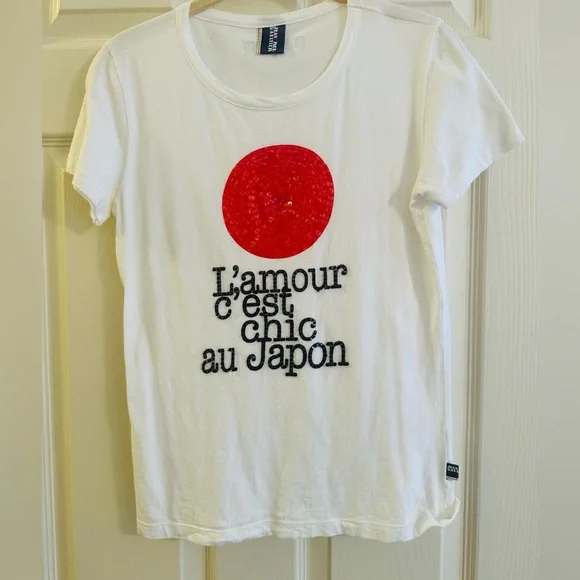 VINTAGE Jean Paul Gaultier White Tee with Red sequined Graphic - Picture 1 of 6